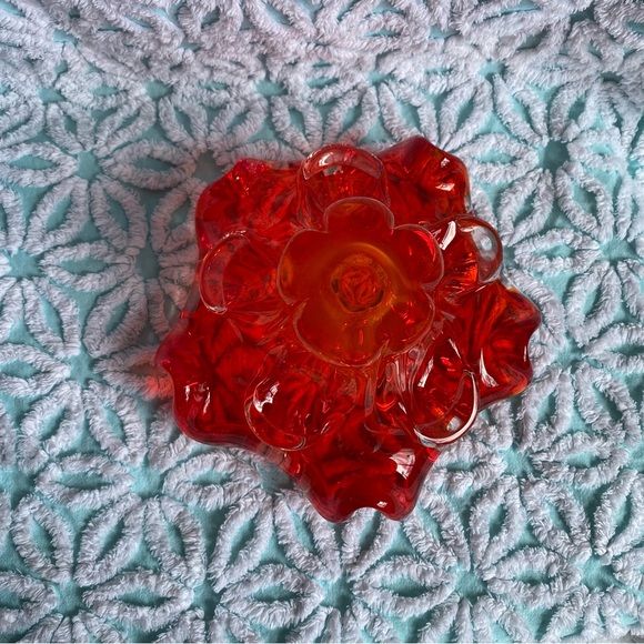 Vintage Art glass ruffle edge candy dish red orange chalet style glass MCM - Picture 5 of 9